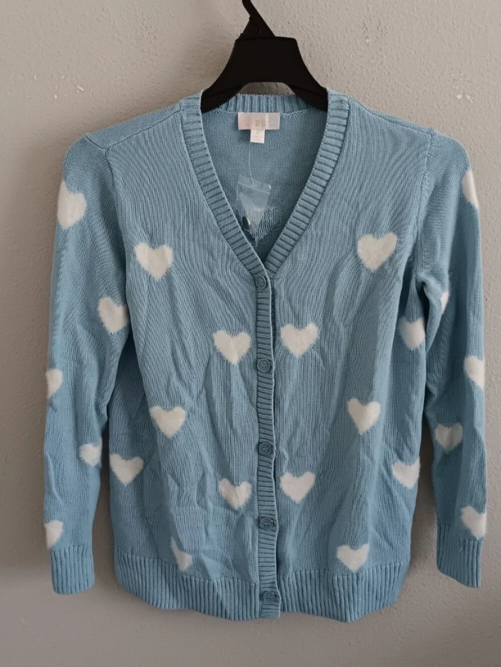 Belle by Kim Gravel Falling in Love Fuzzy Heart Cardigan, Blue Sz S a699095
